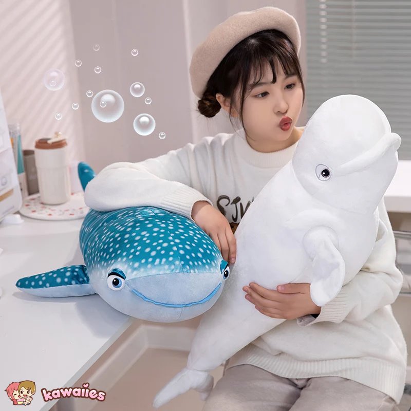 Adorable 75cm Plush White Beluga and Blue Whale Shark Stuffed Animals