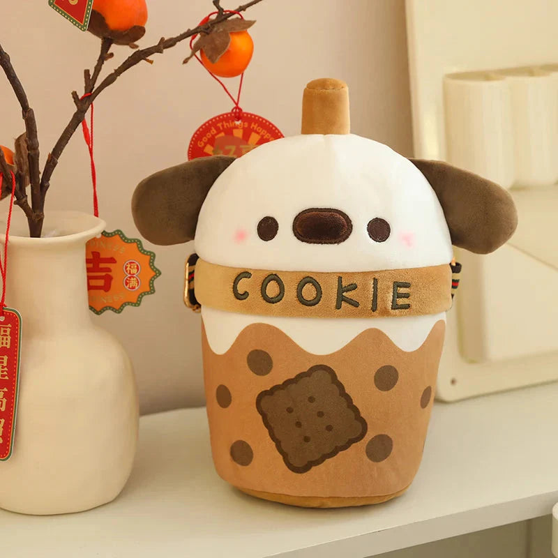 Adorable White Bichon Frisé Plushie Bubble Tea Cookie Tote