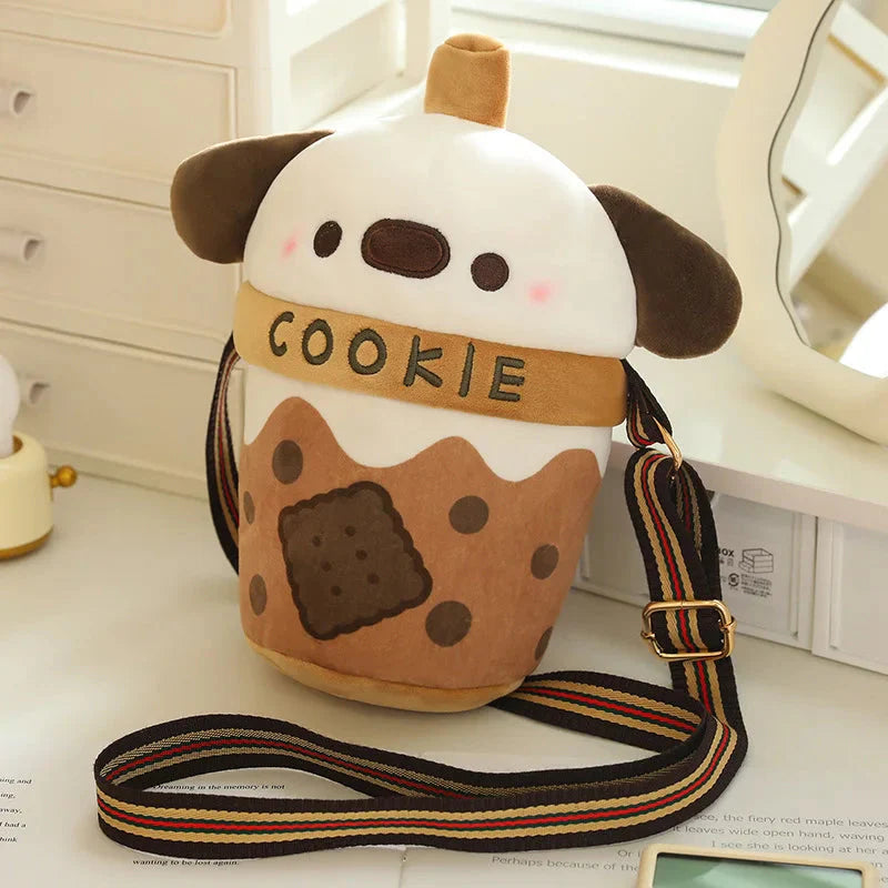 Adorable White Bichon Frisé Plushie Bubble Tea Cookie Tote