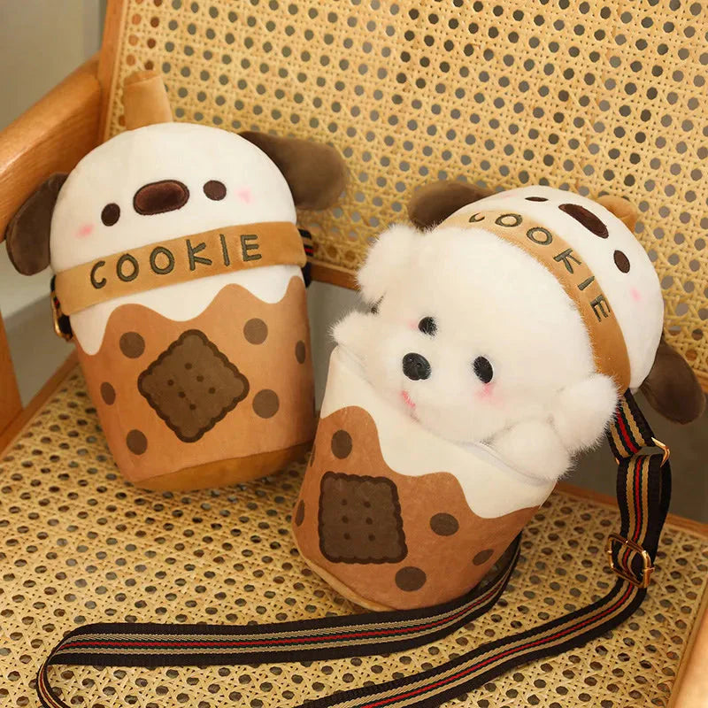Adorable White Bichon Frisé Plushie Bubble Tea Cookie Tote