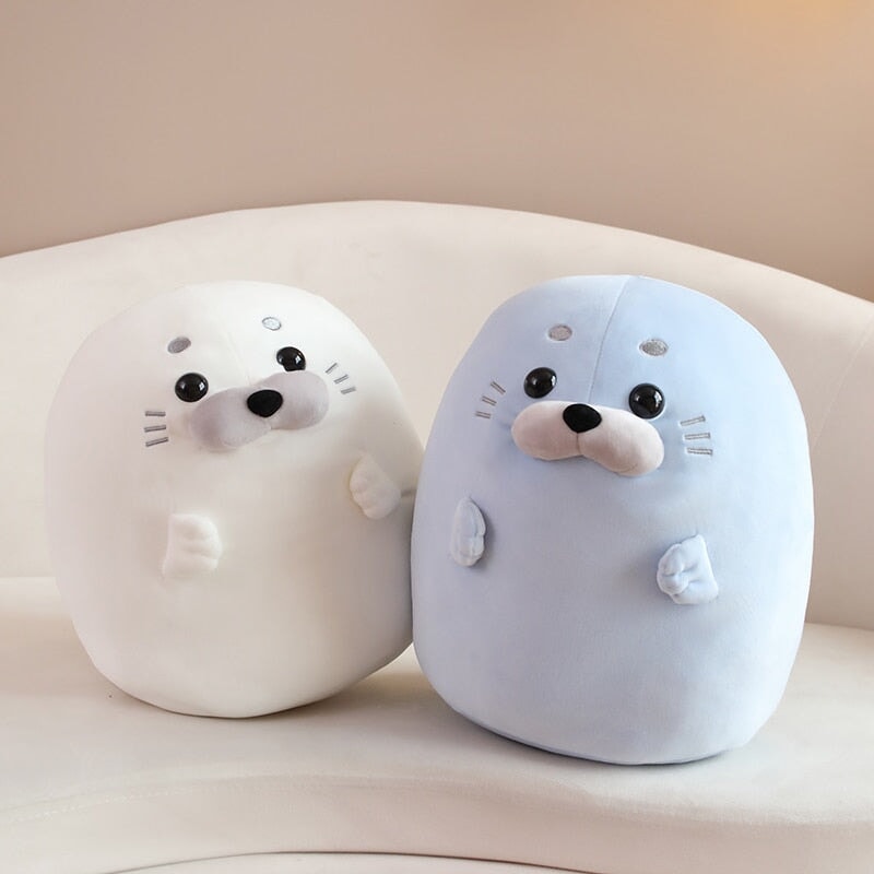 Adorable White and Blue Baby Seal Plush Toys