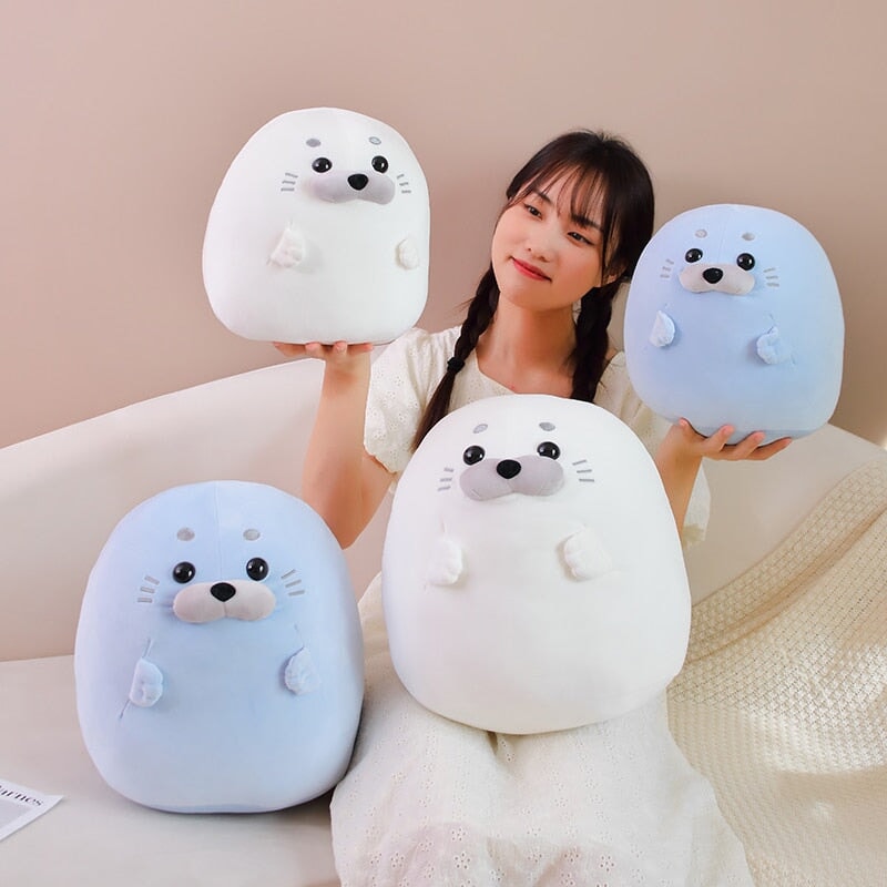 Adorable White and Blue Baby Seal Plush Toys