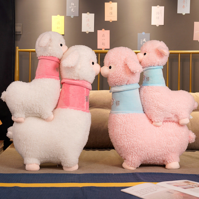 Adorable White and Pink Fluffy Alpaca Plush Toy