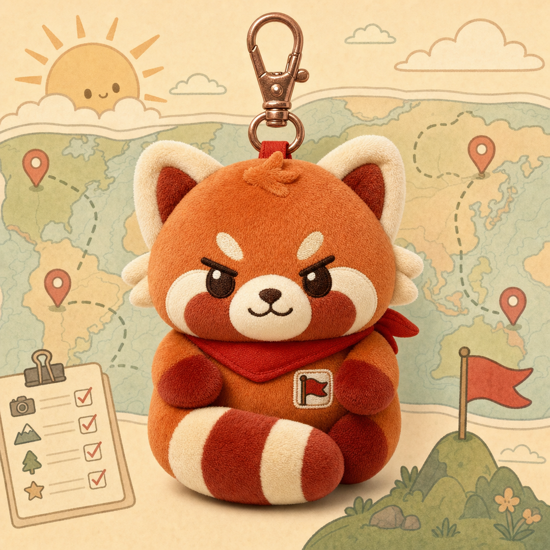 The Day One red panda plush keychain charm