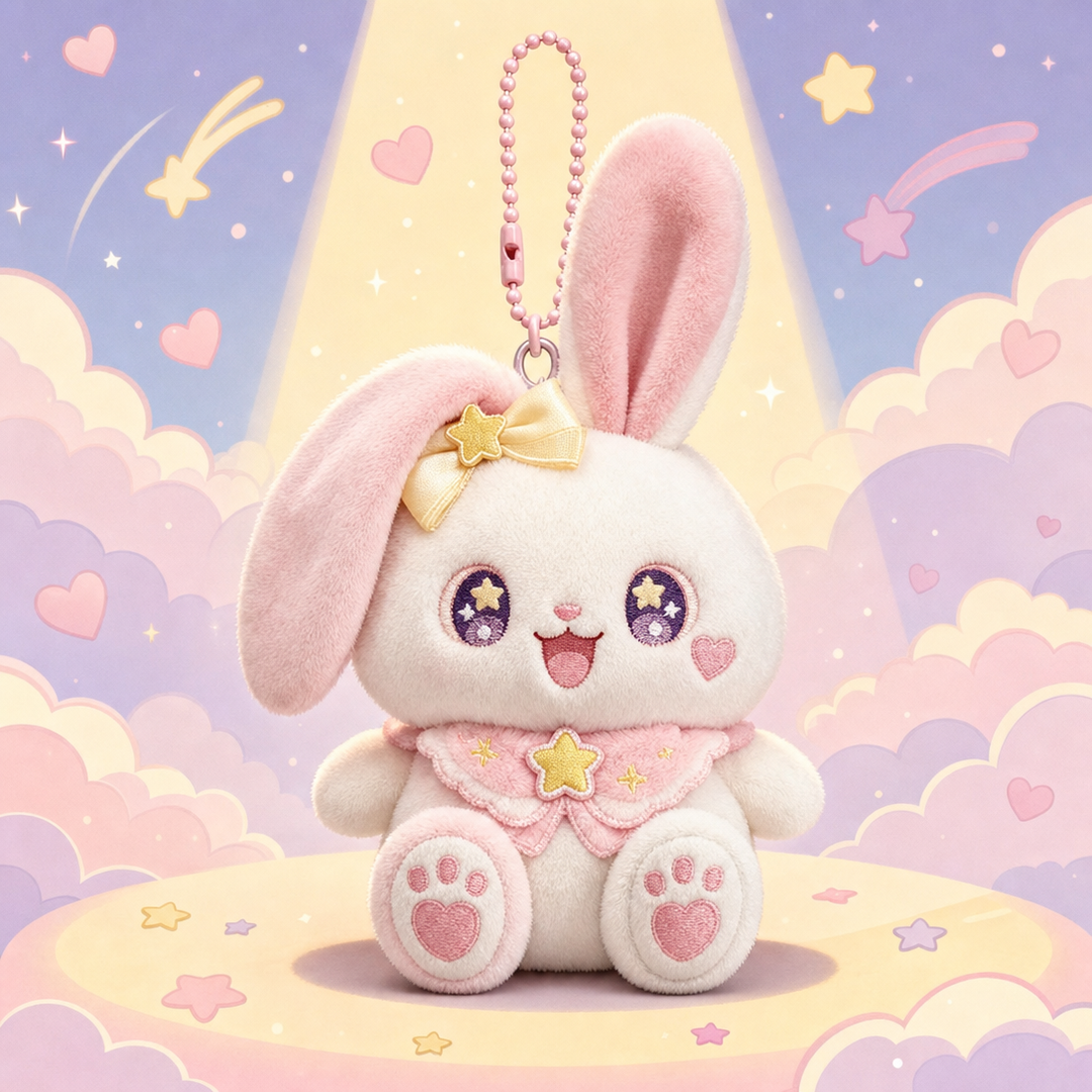 The Delulu Optimist bunny plush keychain charm