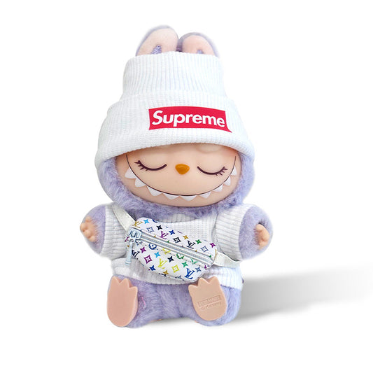 POP MART The Monsters Labubu Fashion Dress - Supreme Style White Top+ LV Style Bag+Hat (Pre-order 1 week arrive)