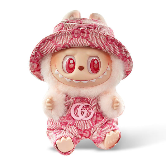 POP MART The Monsters Labubu Fashion Dress - Gucci Style Pink overalls + Pink hat