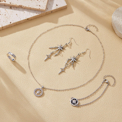 SKZ Compass Necklace Bracelet Ring Earrings Set
