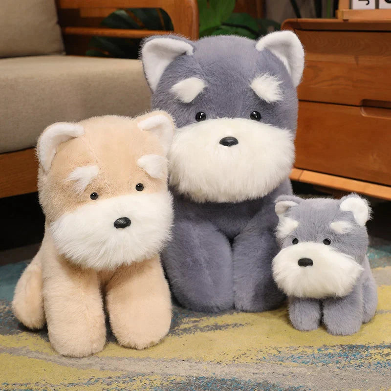 Adorable Fluffy Gray and Beige Schnauzer Dog Plush Toy