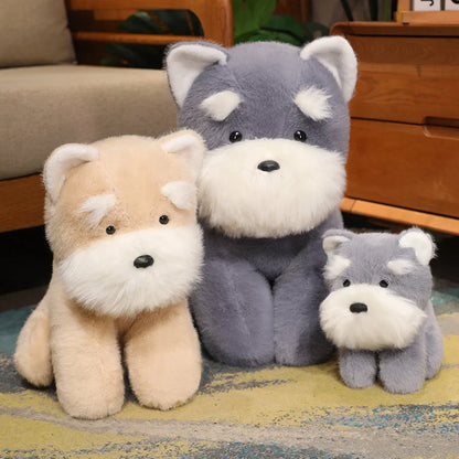 Adorable Fluffy Gray and Beige Schnauzer Dog Plush Toy