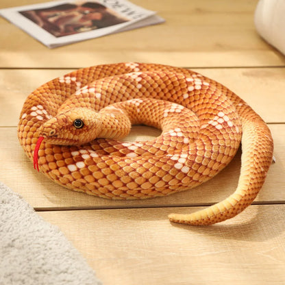 Lifelike Long Plush Snakes in Brown, Green, and Orange