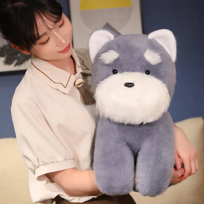 Adorable Fluffy Gray and Beige Schnauzer Dog Plush Toy