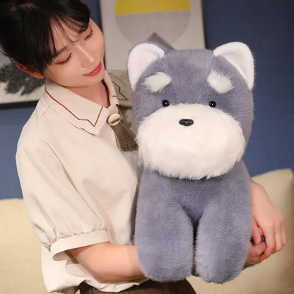 Adorable Fluffy Gray and Beige Schnauzer Dog Plush Toy