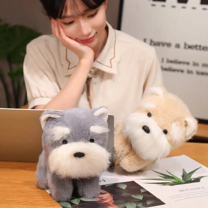 Adorable Fluffy Gray and Beige Schnauzer Dog Plush Toy