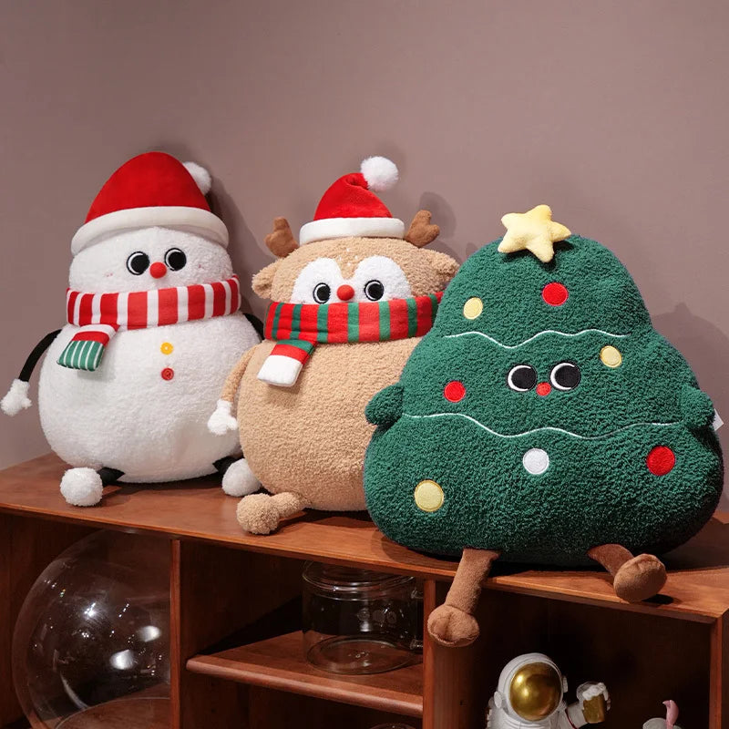 Adorable Plushies: Chubby Christmas Tree, Reindeer, Santa, and Snowman!
