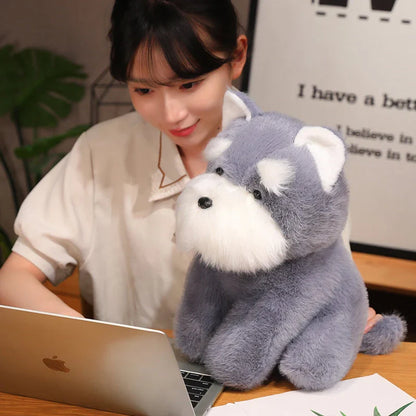 Adorable Fluffy Gray and Beige Schnauzer Dog Plush Toy