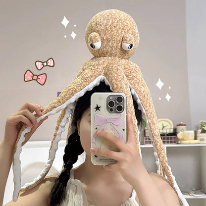 Adorable Pink and Brown Plush Octopus - Funny and Cuddly!