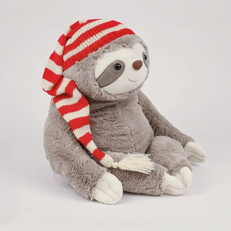 Adorable Kawaii Christmas Sloth Plushie with Festive Striped Hat