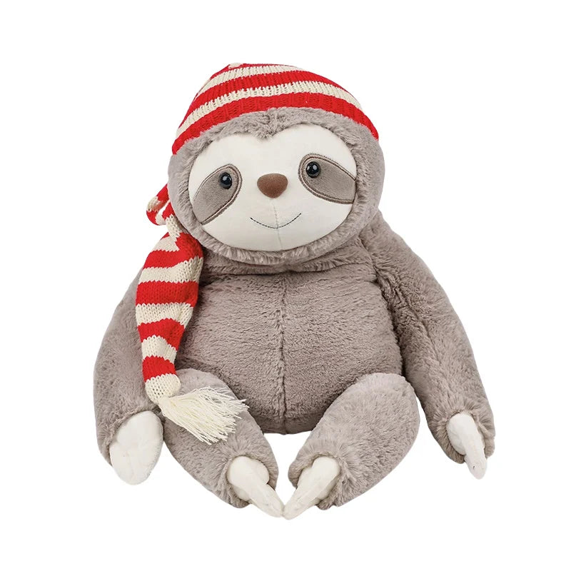 Adorable Kawaii Christmas Sloth Plushie with Festive Striped Hat