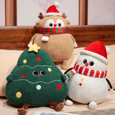Adorable Plush Holiday Friends: Chubby Christmas Tree, Reindeer, Santa, and Snowman!