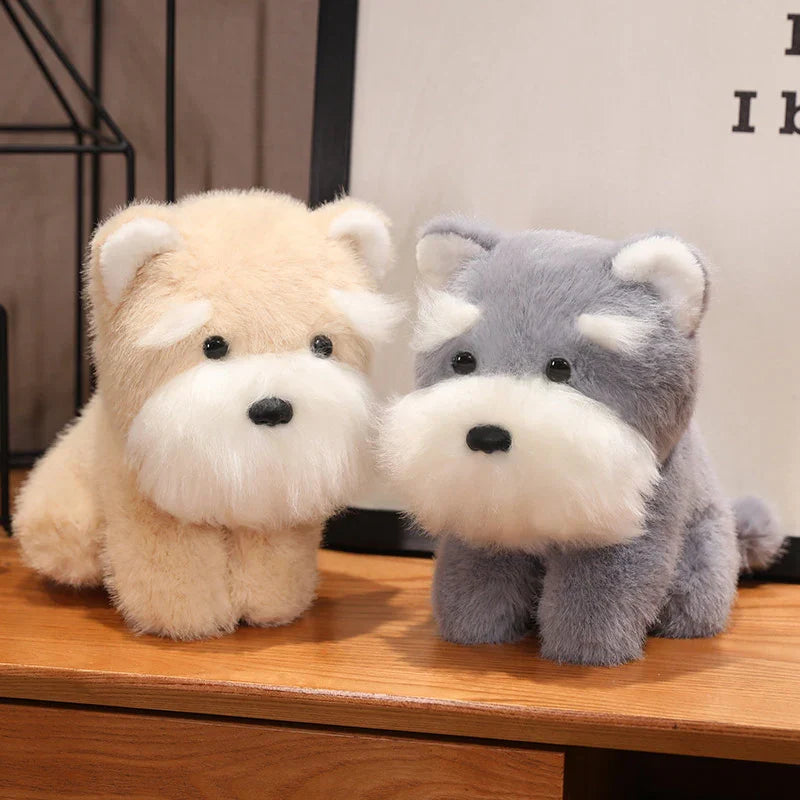 Adorable Fluffy Gray and Beige Schnauzer Dog Plush Toy