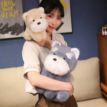 Adorable Fluffy Gray and Beige Schnauzer Dog Plush Toy