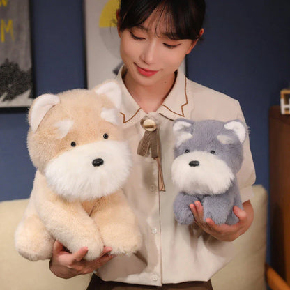 Adorable Fluffy Gray and Beige Schnauzer Dog Plush Toy