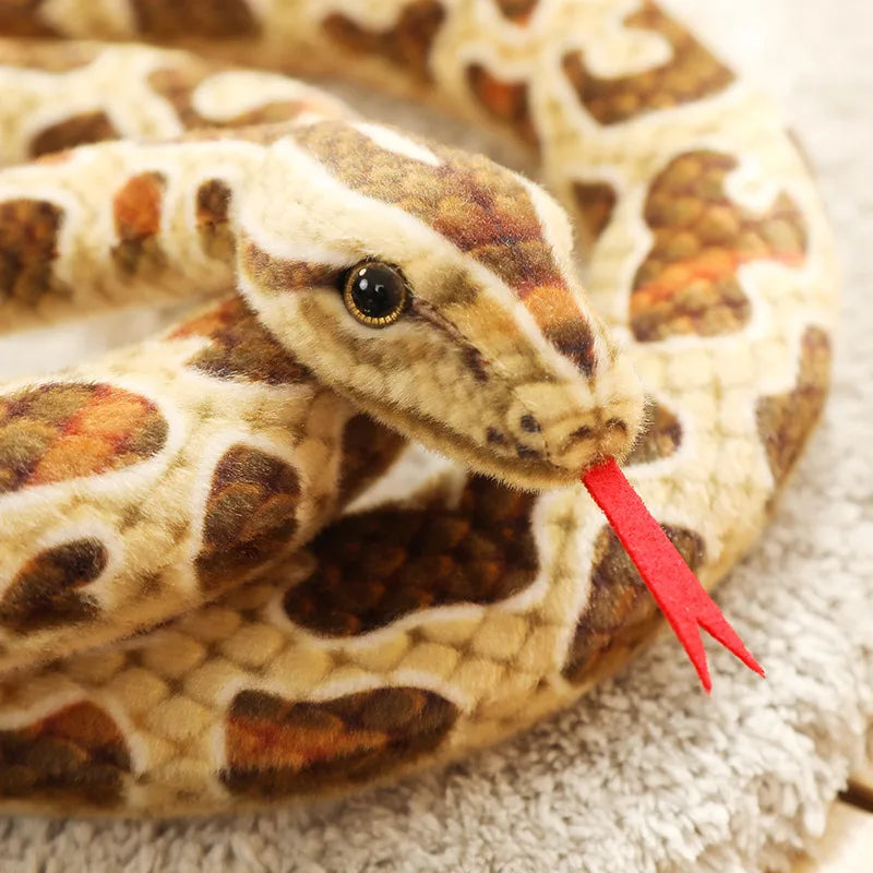 Lifelike Long Plush Snakes in Brown, Green, and Orange