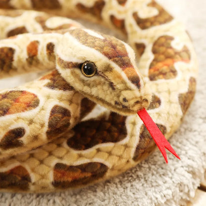 Lifelike Long Plush Snakes in Brown, Green, and Orange