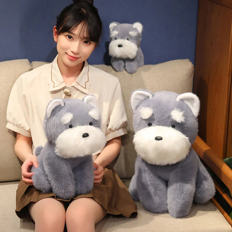 Adorable Fluffy Gray and Beige Schnauzer Dog Plush Toy