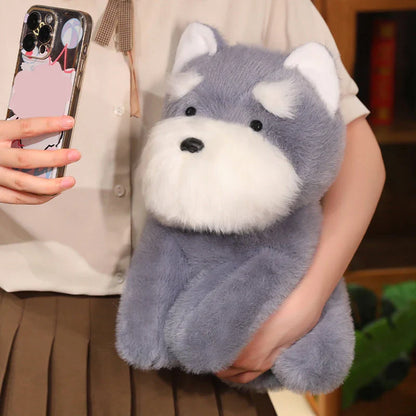 Adorable Fluffy Gray and Beige Schnauzer Dog Plush Toy
