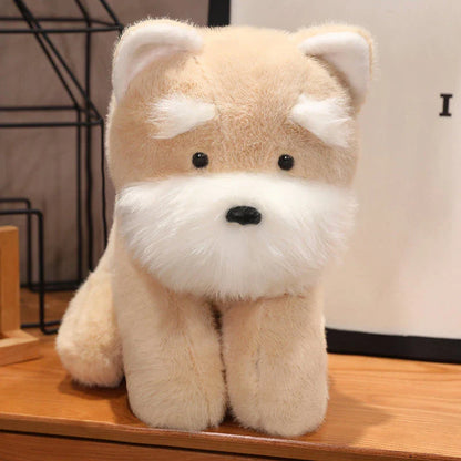 Adorable Fluffy Gray and Beige Schnauzer Dog Plush Toy