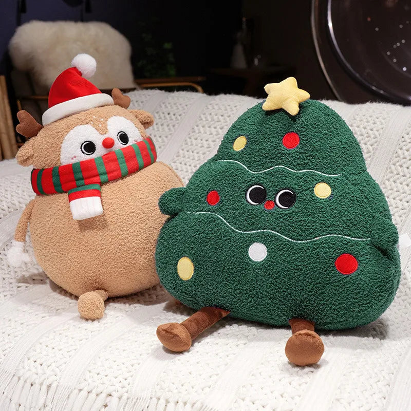 Adorable Plushies: Chubby Christmas Tree, Reindeer, Santa, and Snowman!