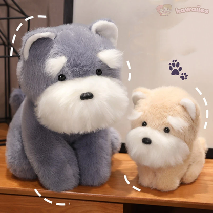 Adorable Fluffy Gray and Beige Schnauzer Dog Plush Toy