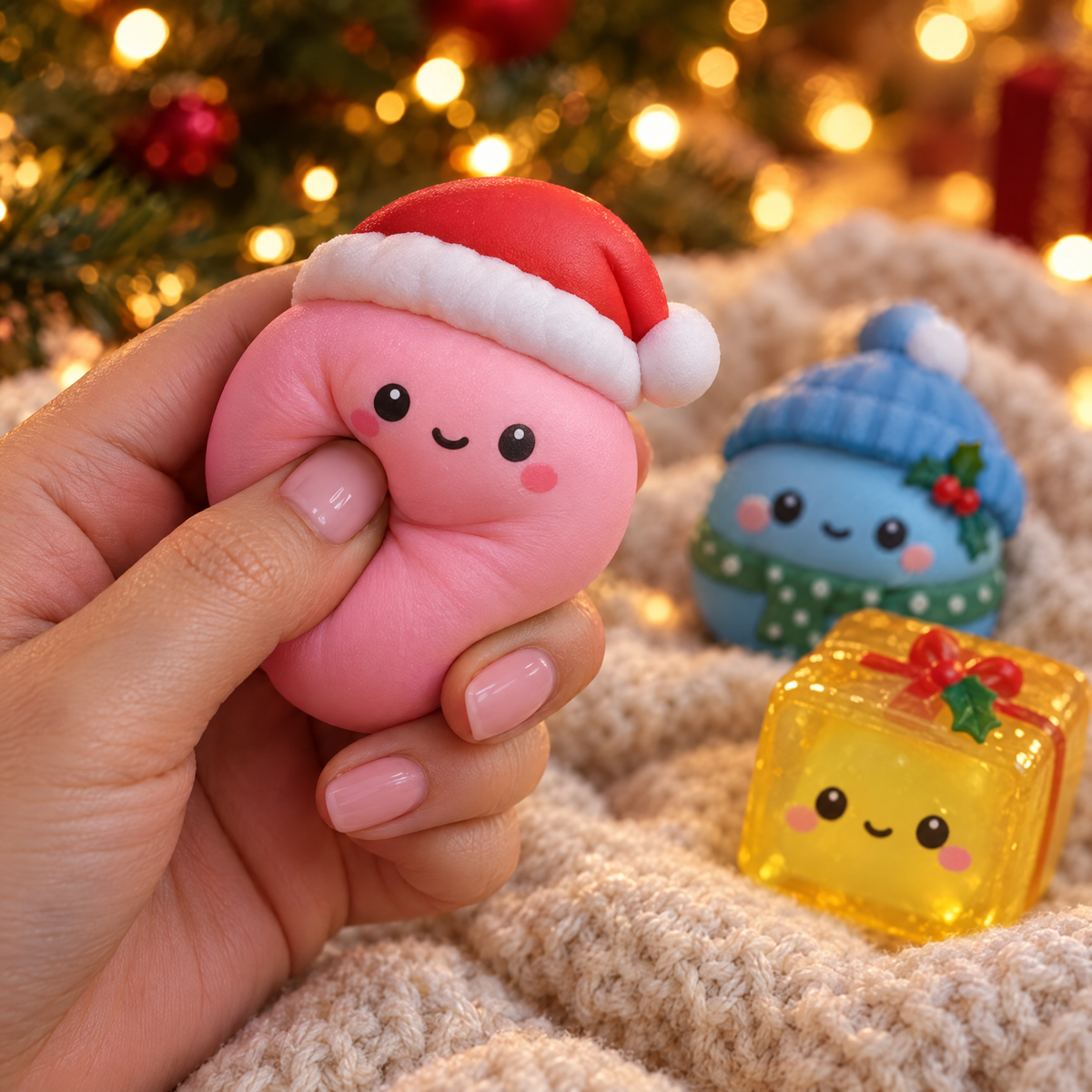 Soft Santa hat squishy being squeezed