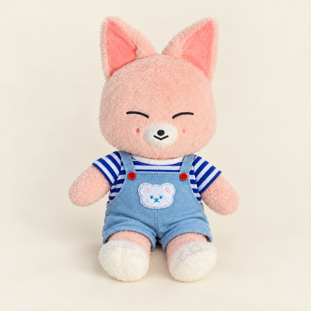 Teddy Bear Dressing - Striped Tee & Denim Overalls Set