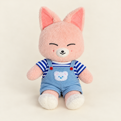 Teddy Bear Dressing - Striped Tee & Denim Overalls Set