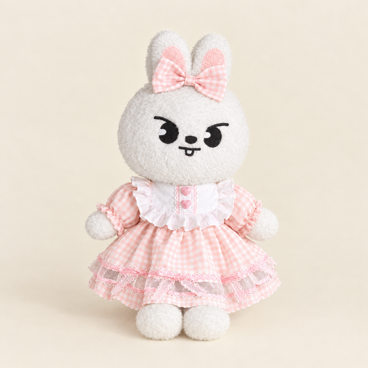 Pink Gingham Ruffle Dress & Bow for 40-50cm Teddy Bear