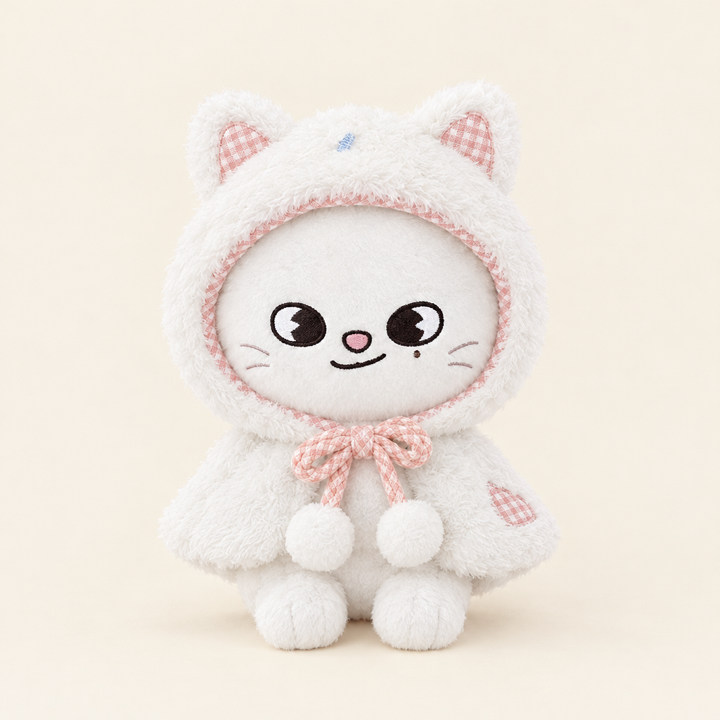Fluffy Hooded Cape – Pink Bow – for 10cm Plush