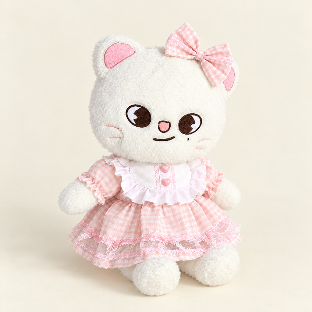 Pink Gingham Ruffle Dress & Bow for 40-50cm Teddy Bear