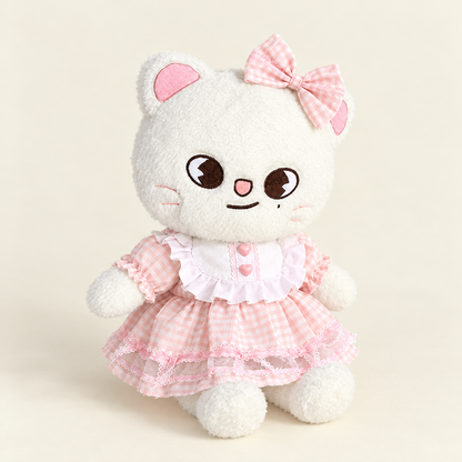 Pink Gingham Ruffle Dress & Bow for 40-50cm Teddy Bear