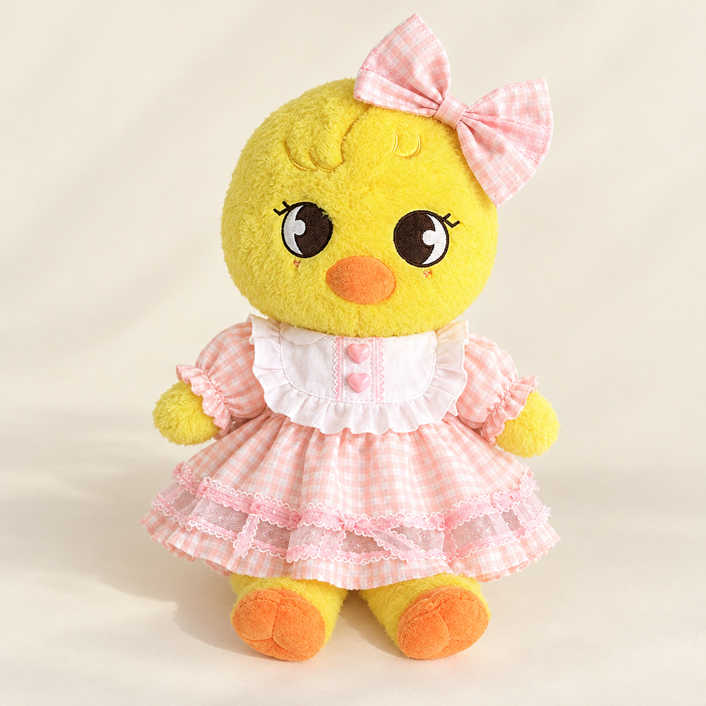 Pink Gingham Ruffle Dress & Bow for 40-50cm Teddy Bear