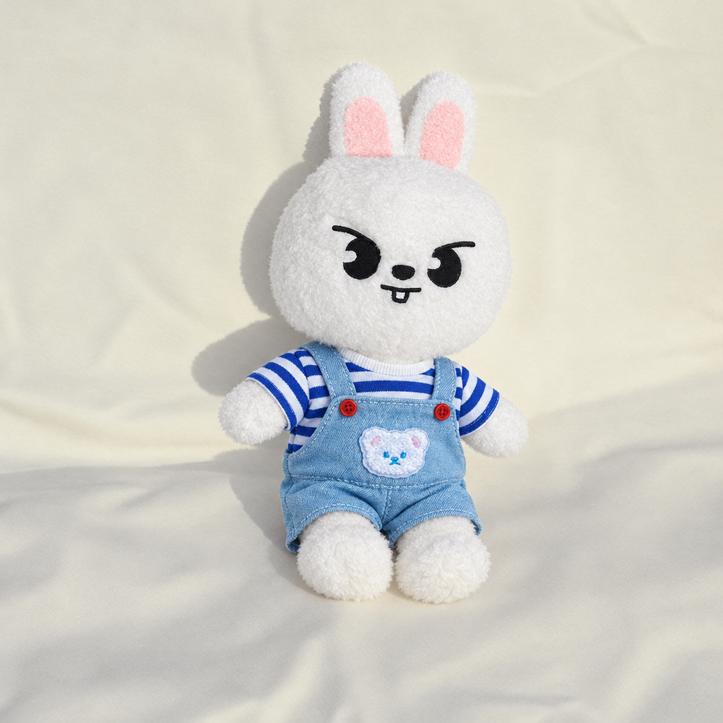 Striped Tee & Denim Overalls Set for 40-50cm Teddy Bear