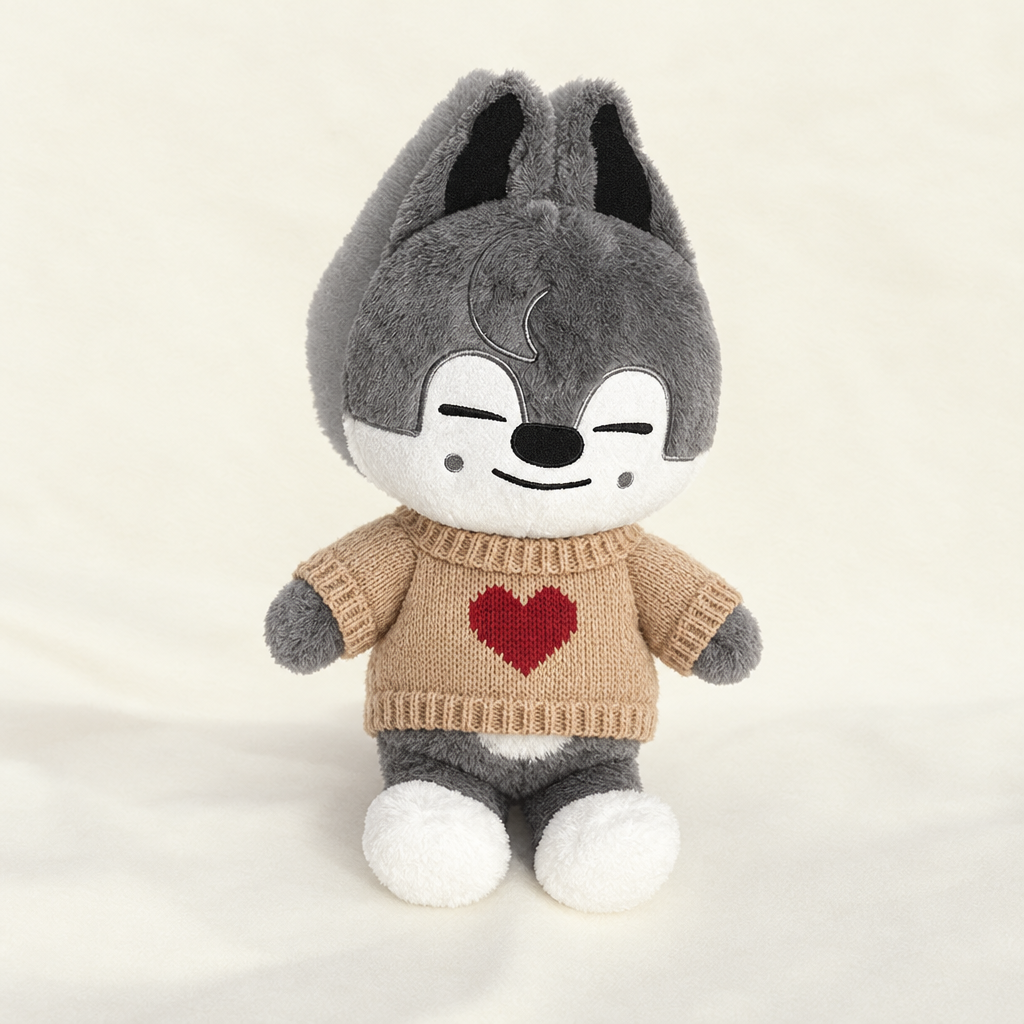 Patterned Knit Sweater – Beige Heart – for 40-50cm Teddy Bear