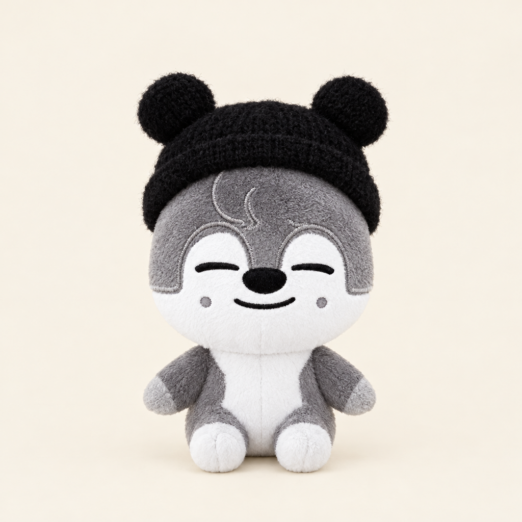 10cm Plush Dressing - Bear Ear Knit Beanie - Black