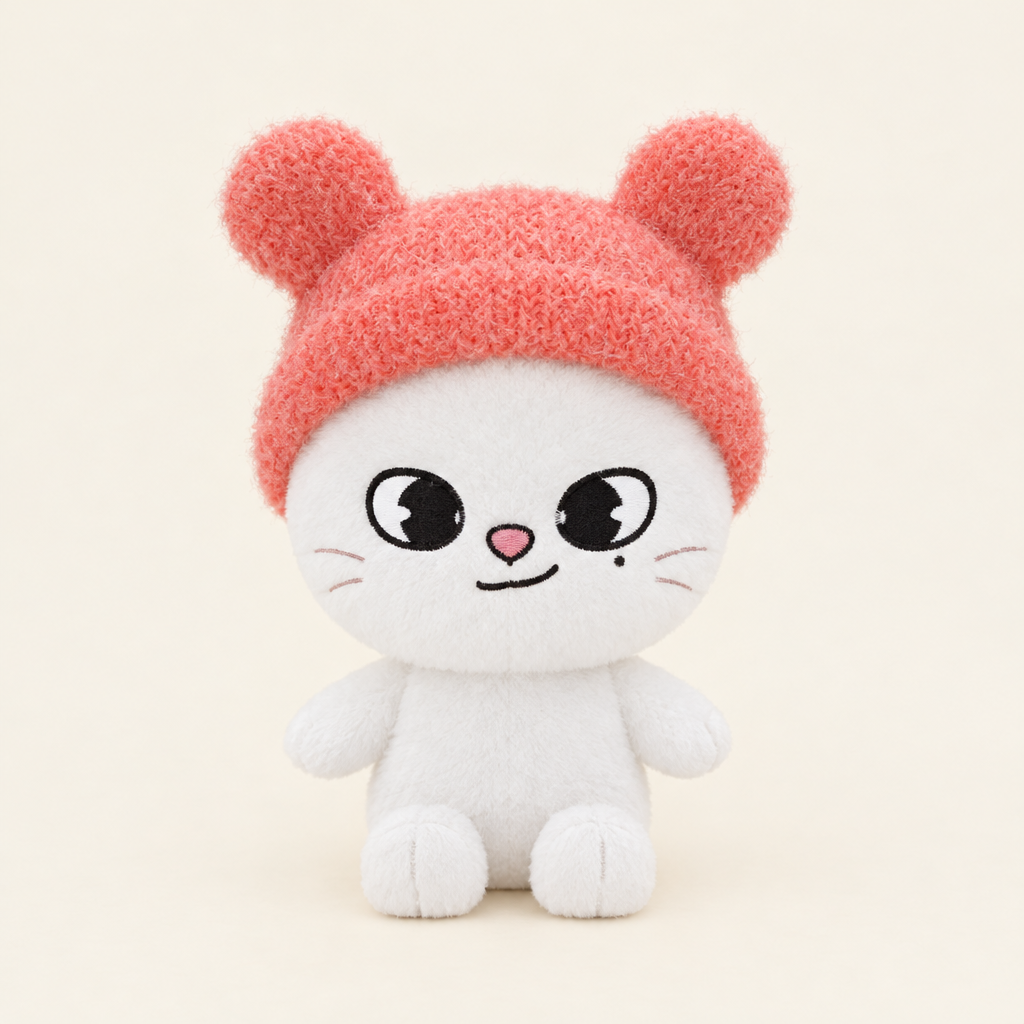 Bear Ear Knit Beanie – Coral – for 10cm Plush