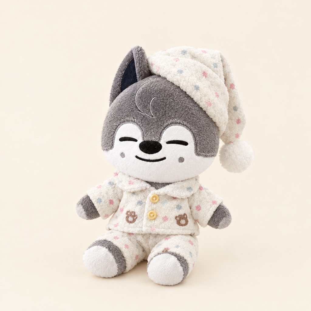 Bear Print Pajamas & Nightcap for 10cm Plush