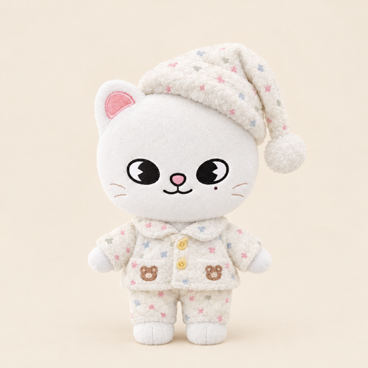 Bear Print Pajamas & Nightcap for 10cm Plush
