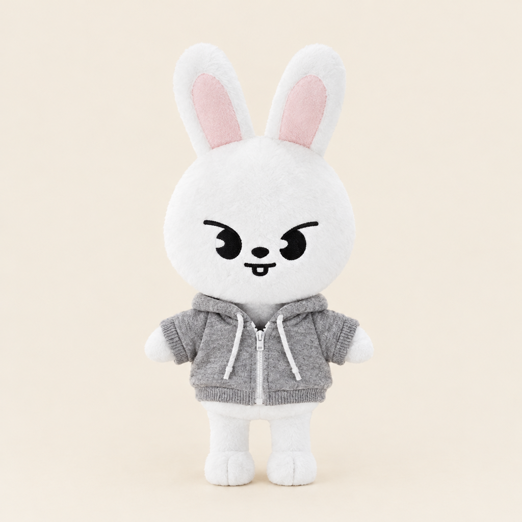 Zip-Up Hoodie – Grey – for 20cm Plush