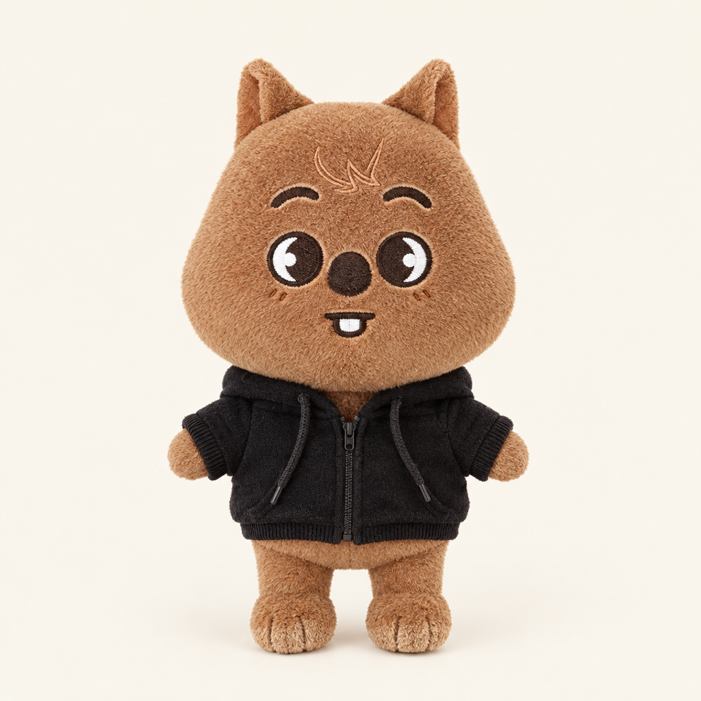 Zip-Up Hoodie – Black – for 20cm Plush